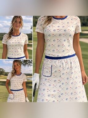 VTG Women’s Vested Gentress M Golf Skirt Top Print Hand Screen Outfit 10 60s 70s
